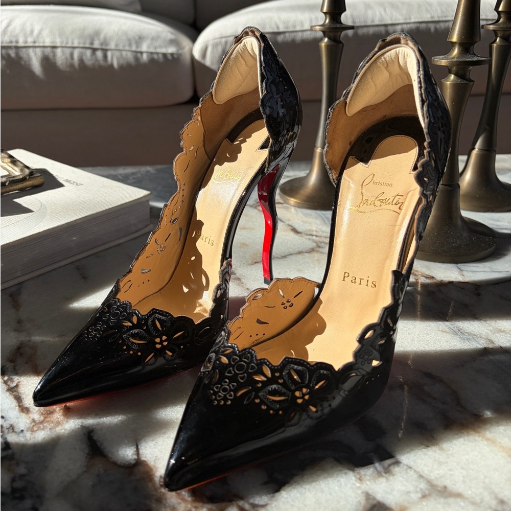 Christian Louboutin Black and Red Lace Heels